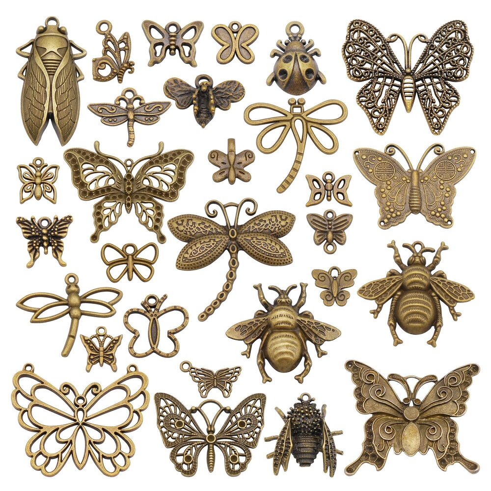 3802 200g About 100-120pcs Assorted Insect Pendant Charms Mixed Bee